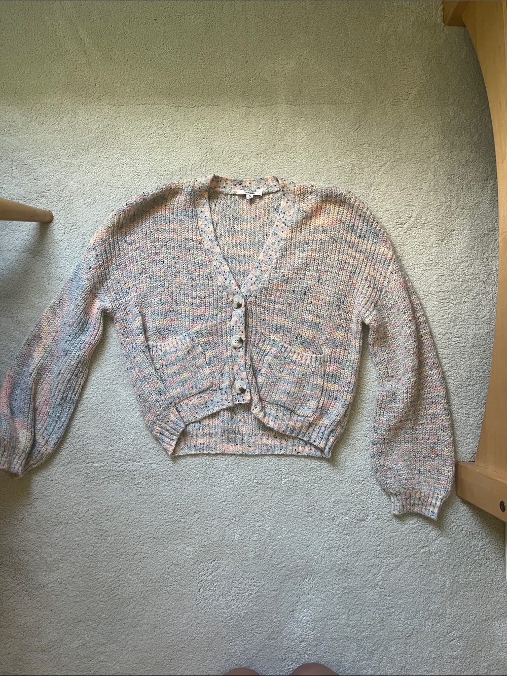 BB Dakota by Steve Madden Pastel Multicolor V-Neck Button Cardigan